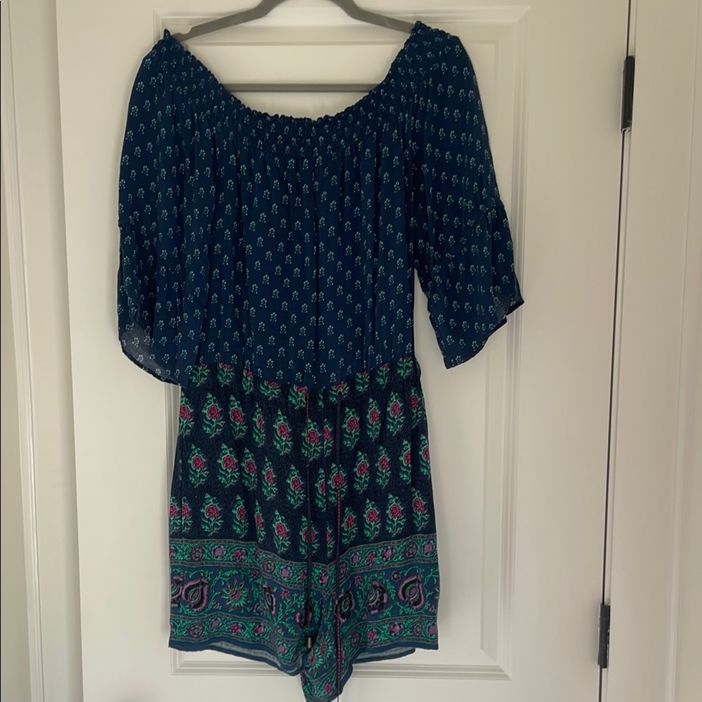 Anthropologie Blue and Green Floral Romper
